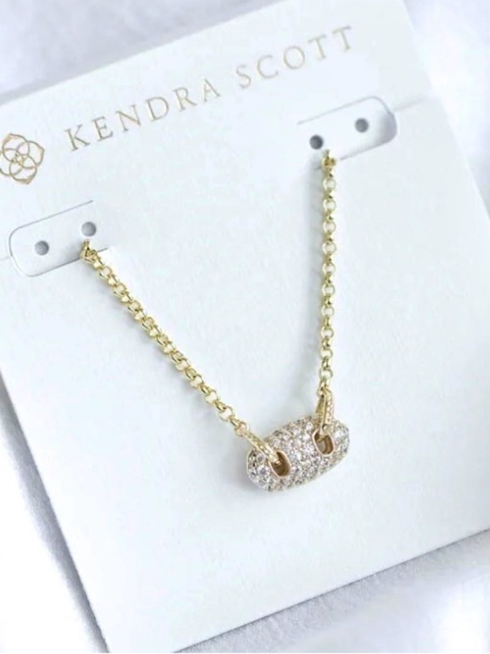 NWT [Kendra Scott] Bailey Gold Pave Pendant Necklace w/ White CZ Crystals - Picture 3 of 8